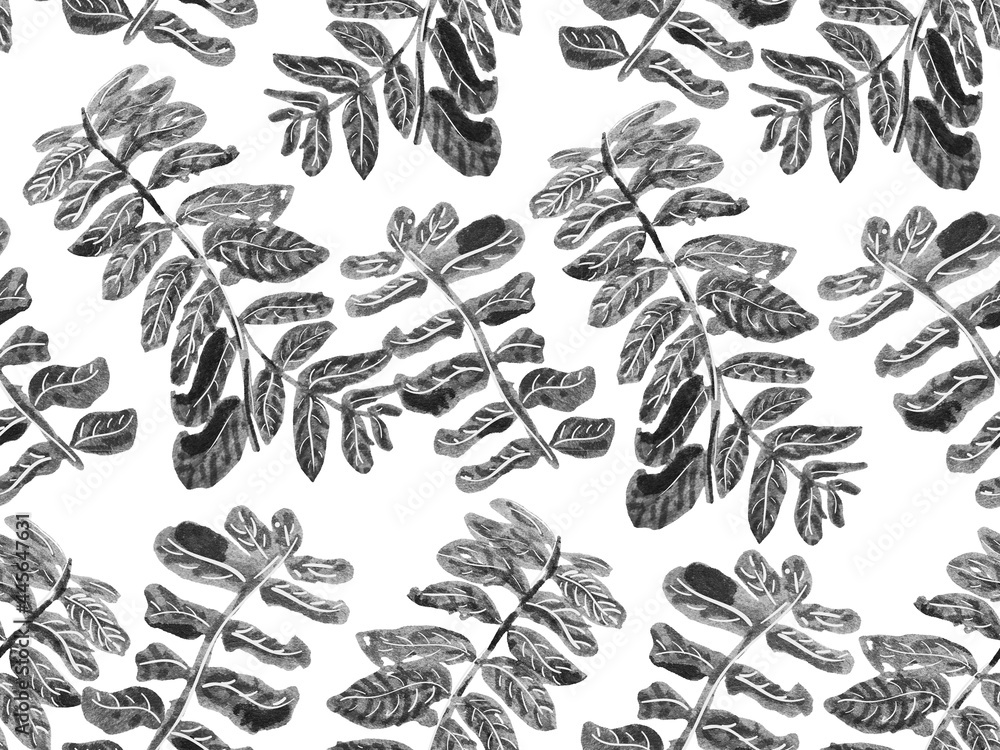 Simple Tropical Clean Seamless Pattern. Monochrome and Greyscale Hand Drawn Hawaii Forest Illustration. Exotic Swimwear Foliage Background. Floral Creative Summer Print. Naive Doodle Jungle Design.