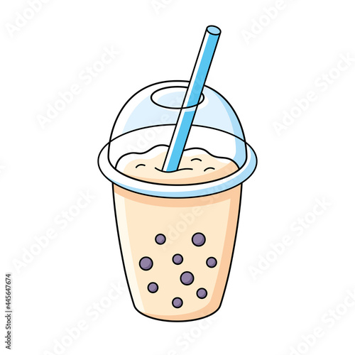 Bubble milk tea cup or boba with tapioca pearls isolated