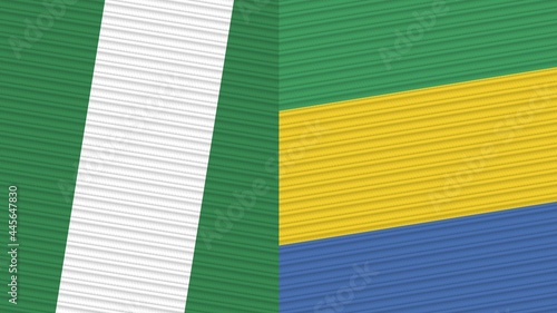 Gabon and Nigeria Two Half Flags Together Fabric Texture Illustration