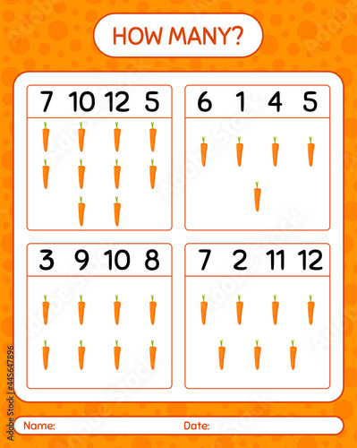 How many counting game with carrot. worksheet for preschool kids, kids activity sheet, printable worksheet