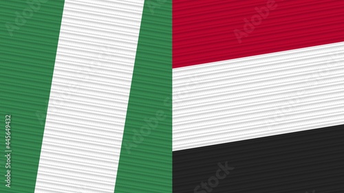 Yemen and Nigeria Two Half Flags Together Fabric Texture Illustration
