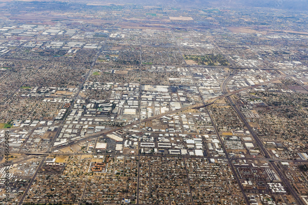 Aerial View of a midtown neighborhood in skyline Phoenix, Arizona