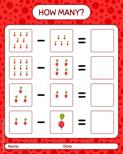 How many counting game with radish. worksheet for preschool kids  kids activity sheet  printable worksheet