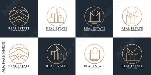 buildings real estate set logo design template with golden color for your company