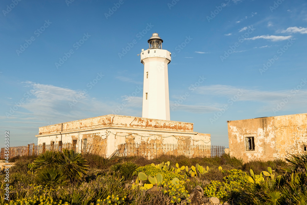 Wonderful Sights of Capo Murro di Porco Lighthouse in Syracuse, Sicily, Italy.