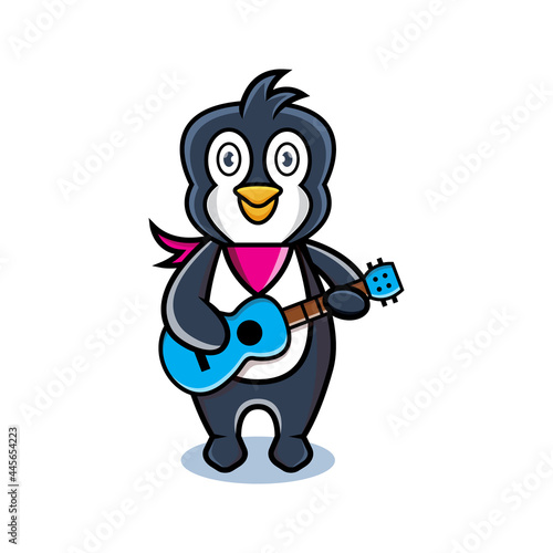 cartoon animal cute penguin holding a guitar