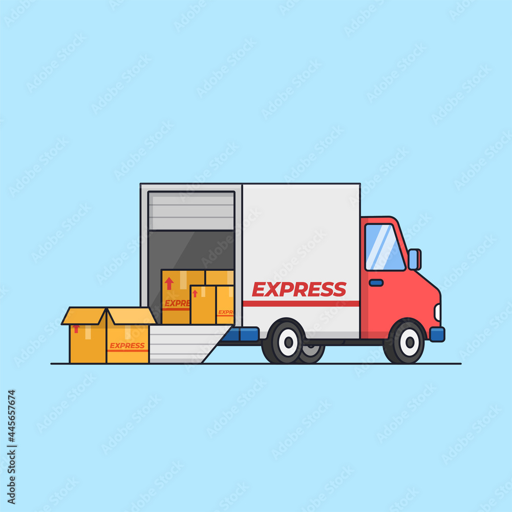 shipping cargo delivery truck car. Unload and load logistic box transportation service vector illustration shipping cargo delivery truck car. Unload and load logistic box transportation service vector illustration