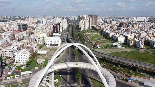 KOLKATA, INDIA - Jul 06, 2021: An aerial view of Biswa Bangla gate or Kolkata Gate at New Town on the main arterial road