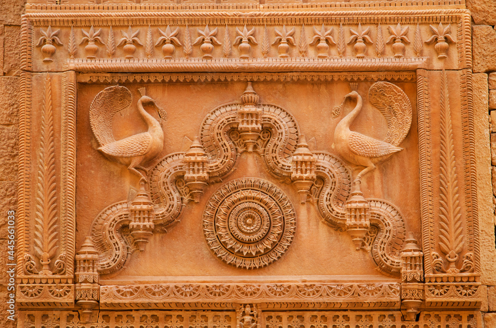 Beautiful sculpture on the wall of Jaisalmer fort