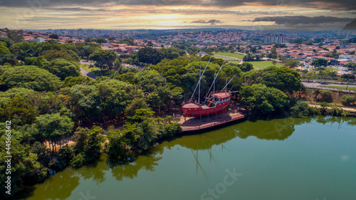 Aerial drone images from the Taquaral park in Campinas, São Paulo. With a view to Cambuí. photo