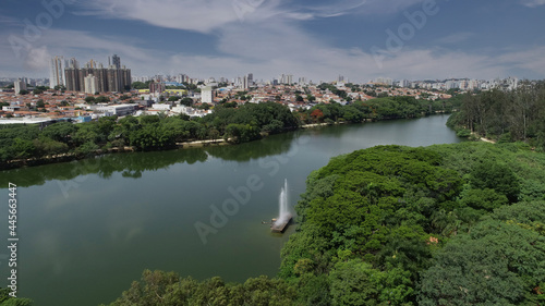 Aerial drone images from the Taquaral park in Campinas, São Paulo. With a view to Cambuí.