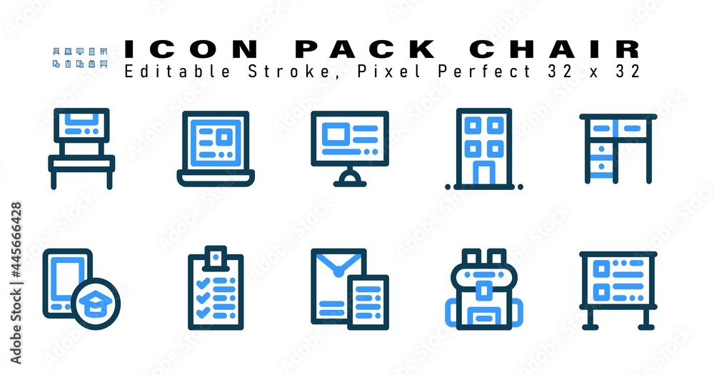 Icon Set of Chair Two Color Icons. Contains such Icons as Table, Mobile, Exam, School Report etc. Editable Stroke. 32 x 32 Pixel Perfect Icon Set of Chair Two Color Icons. Contains such Icons as Table, Mobile, Exam, School Report etc. Editable Stroke. 32 x 32 Pixel Perfect
