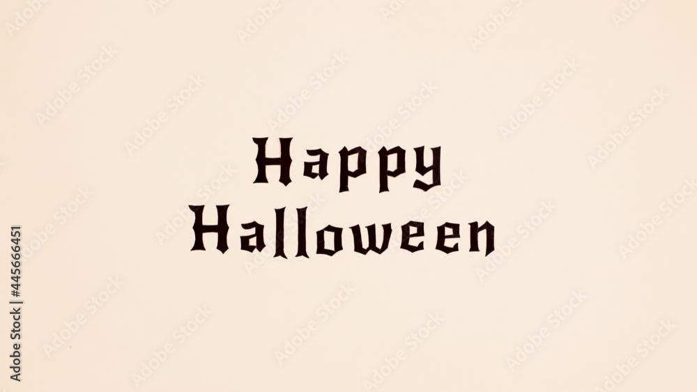 Creepy bats fly away and Happy Halloween text appear . Stop motion Creepy bats fly away and Happy Halloween text appear . Stop motion