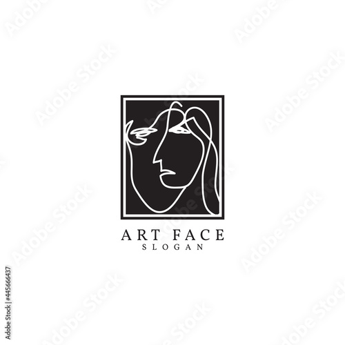 abstract single continuous line art drawing woman face gallery logo vector design
