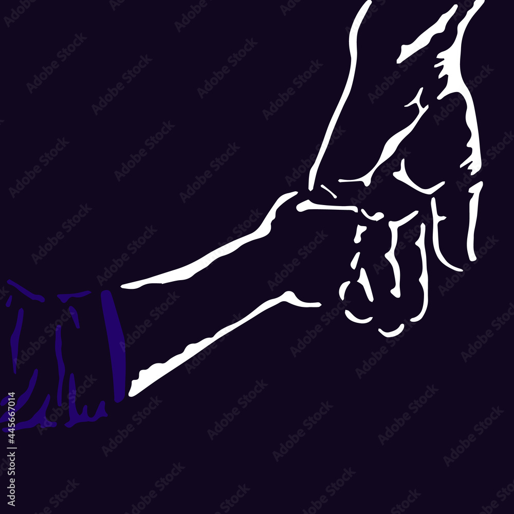 Fathers day poster illustration. Child holds his father's hand cartoon vector illustration Fathers day poster illustration. Child holds his father's hand cartoon vector illustration