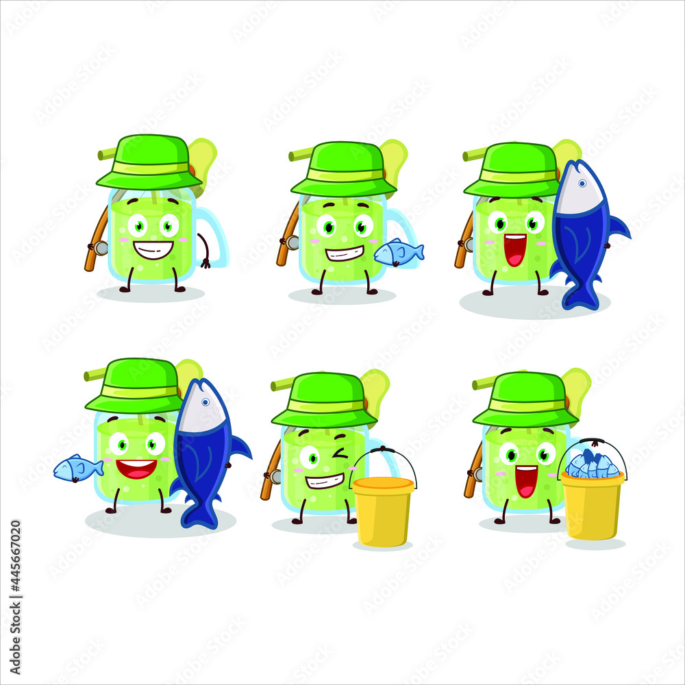 A fisherman avocado smoothie cartoon picture catch a big fish. Vector illustration A fisherman avocado smoothie cartoon picture catch a big fish. Vector illustration