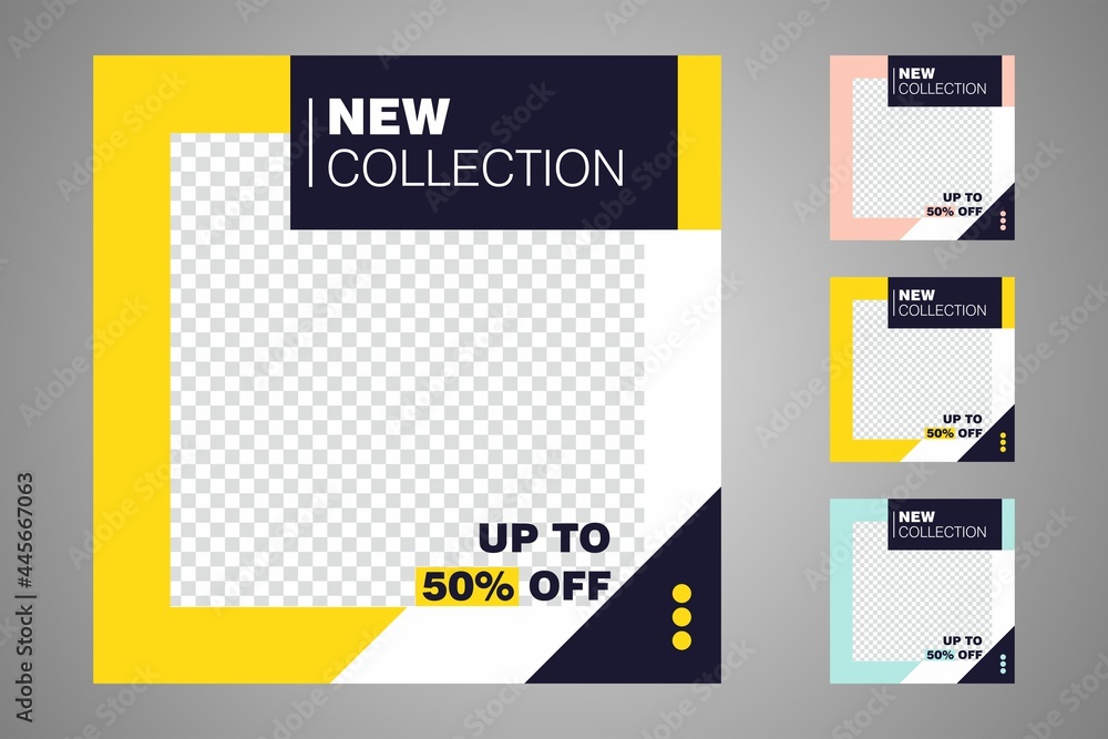 New set of editable minimal banner templates. Suitable for social media posts and web or internet ads. Vector illustration with photo college. New set of editable minimal banner templates. Suitable for social media posts and web or internet ads. Vector illustration with photo college.