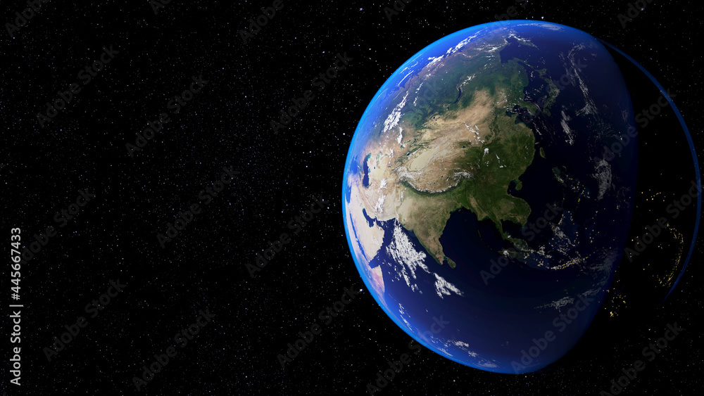Planet Earth in space focuses on Asia. Elements of this image are decorated with NASA 3D rendering.