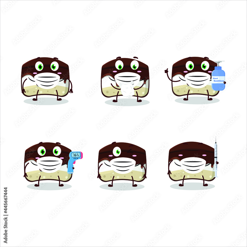 A picture of chocolate cake cartoon design style keep staying healthy during a pandemic. Vector illustration