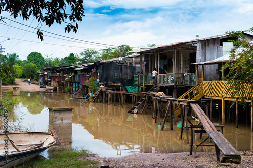 Houses of poor people flooded by the Orinoco river in Colombia. photo