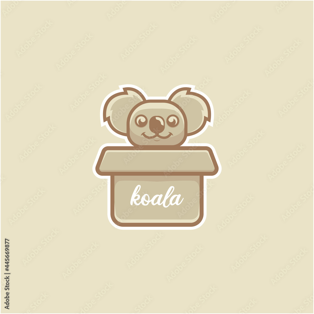 Basic cute koala playing on cardboard illustration Basic cute koala playing on cardboard illustration