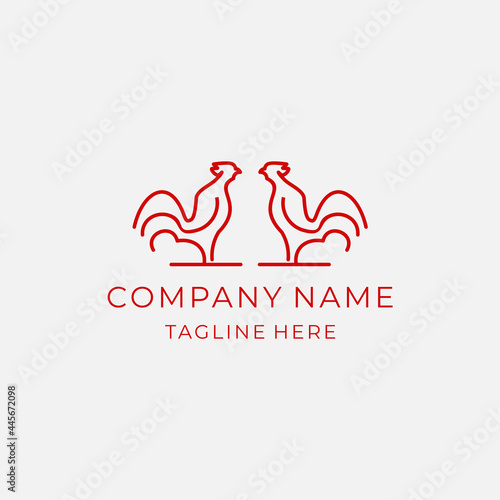simple line art chicken logo design template elements