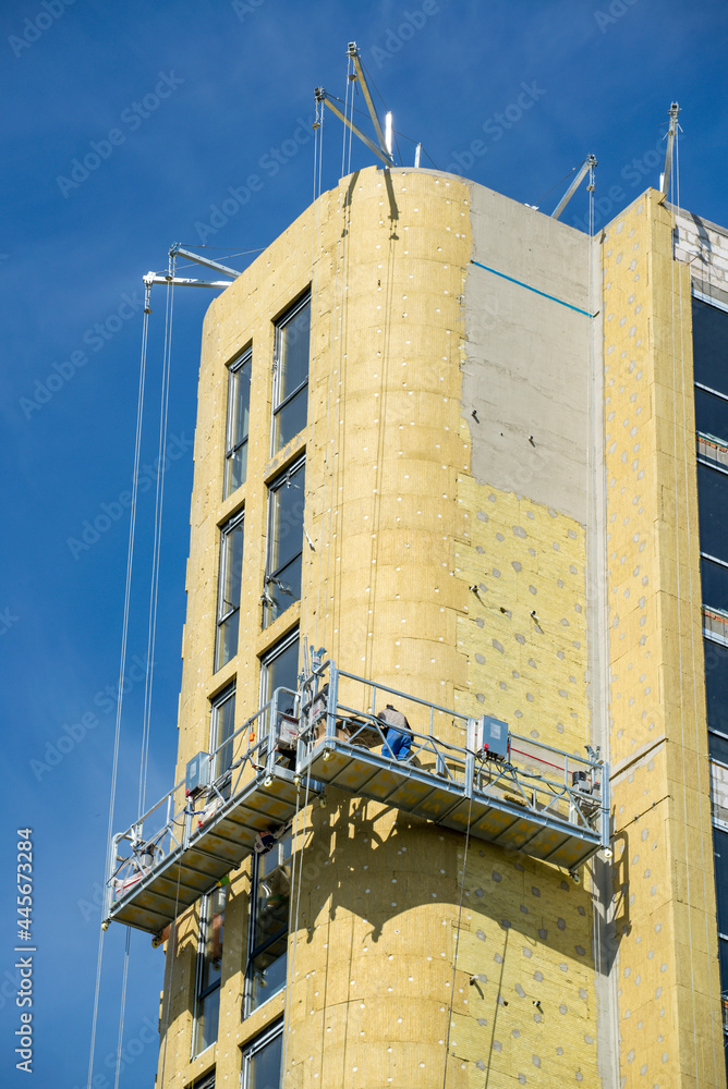 Building external wall thermal insulation with mineral wool. Exterior