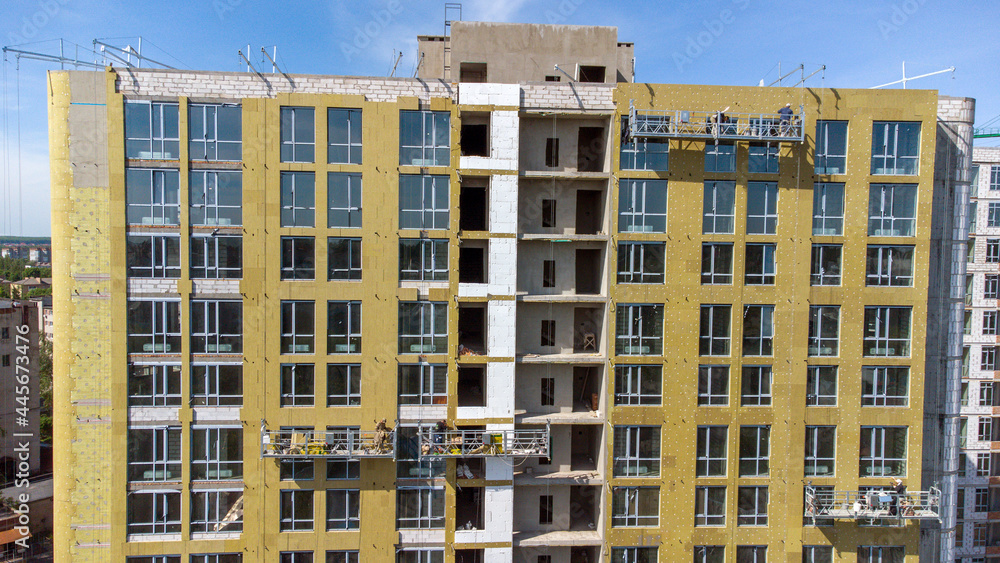 Building external wall thermal insulation with mineral wool. Exterior