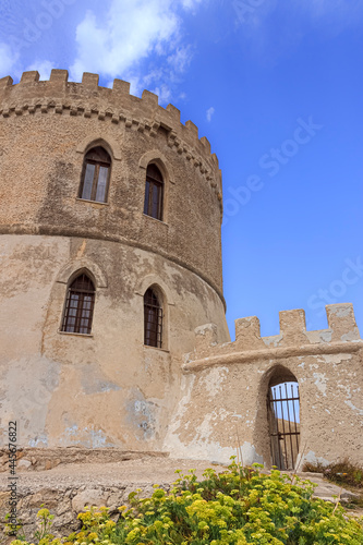 Apulia watchtower: Vado Tower is a sixteenth century coastal tower guard which stands a few metres away from the sea shore, over the small tourist port of Torre Vado town in Salento, Italy.