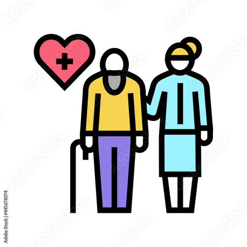 helping and caring for elderly people color icon vector. helping and caring for elderly people sign. isolated symbol illustration