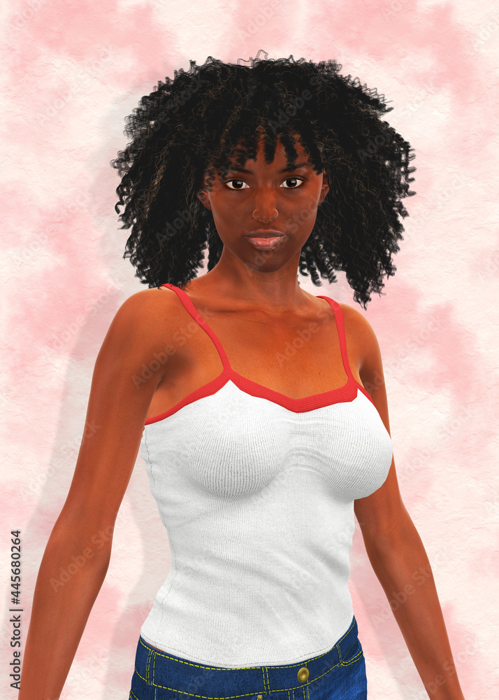 3D Black girl in white top on grunge 3D Black girl in white top on grunge