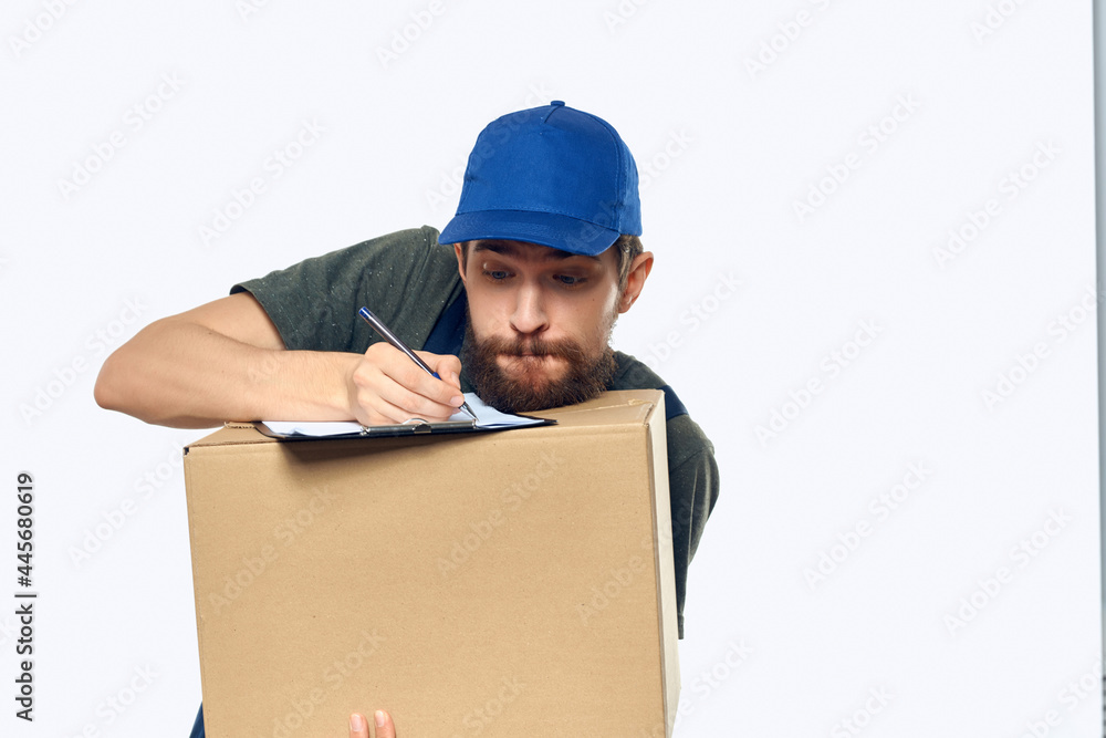 male worker blue cap courier delivery service male worker blue cap courier delivery service