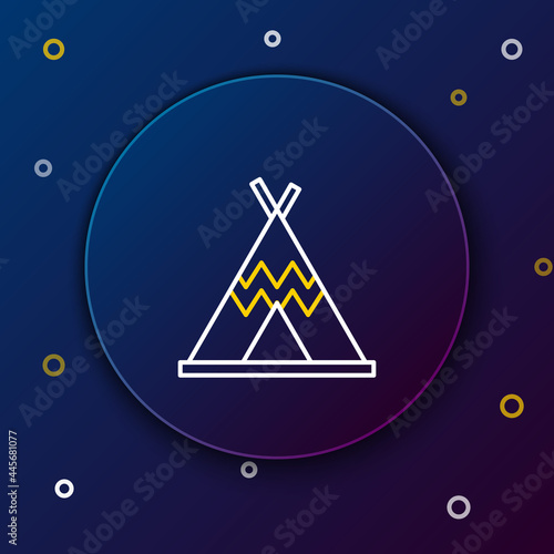 Line Traditional indian teepee or wigwam icon isolated on blue background. Indian tent. Colorful outline concept. Vector