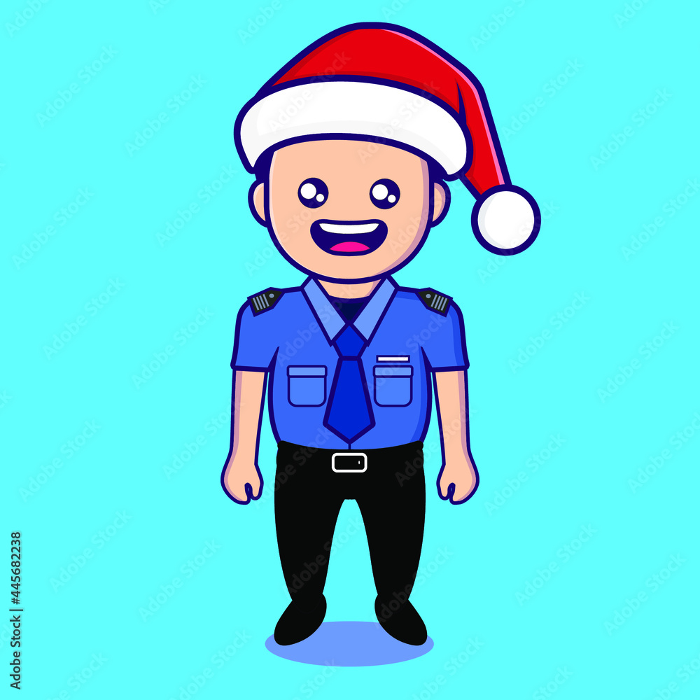 police character with christmas hat