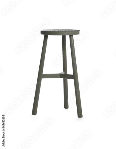 Stylish wooden stool isolated on white. Interior element