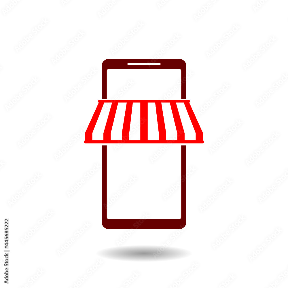 Online shop in phone icon with shadow Online shop in phone icon with shadow
