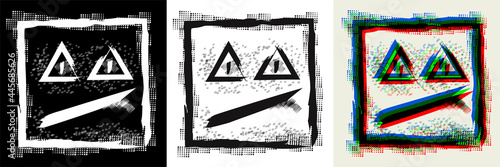 Abstract black white and 3d color square ugly face with triangular eyes in the style of simple street graffiti
