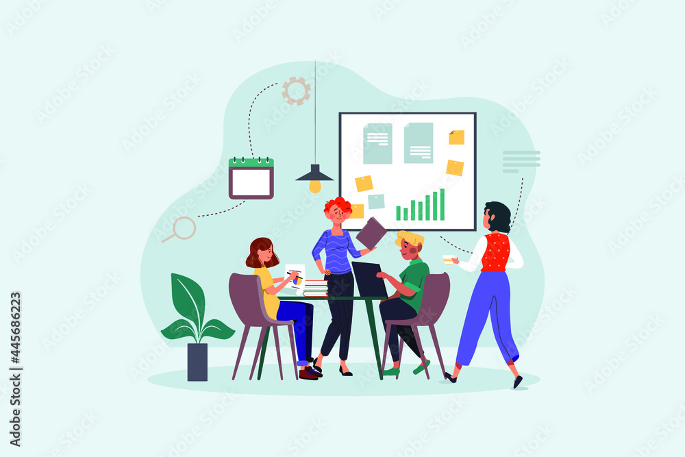 Business people working in the same room Illustration concept. Flat illustration isolated on white background.
