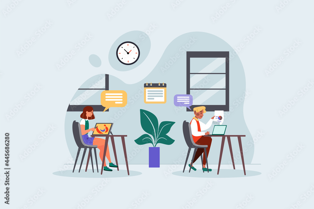 People social distancing at the office Illustration concept. Flat illustration isolated on white background.
