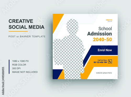 Back to school social media instaram post template, School admission social media banner design