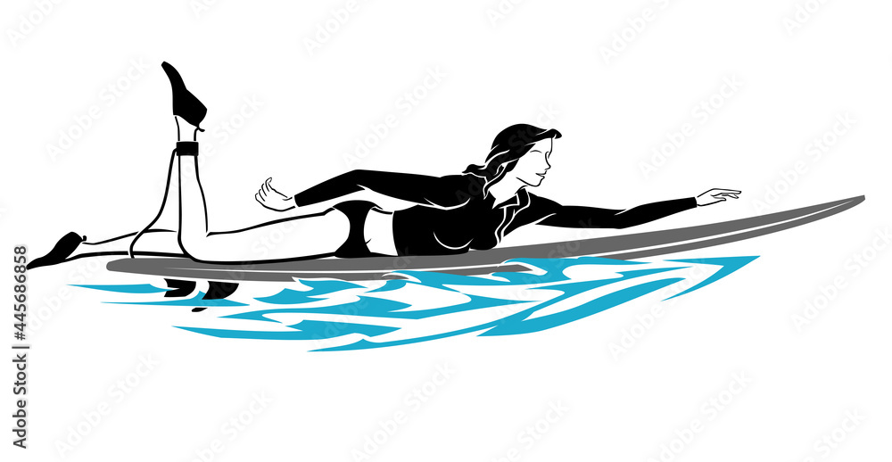 Φωτογραφία Female Surfer, Swimming on Surf Board
