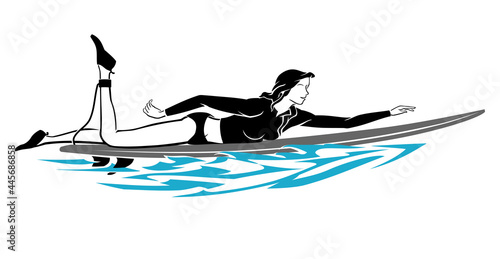Female Surfer, Swimming on Surf Board