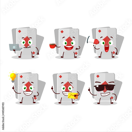 Remi card diamond cartoon character with various types of business emoticons