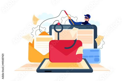 Email Phishing Attack Illustration Concept. Flat illustration isolated on white background.