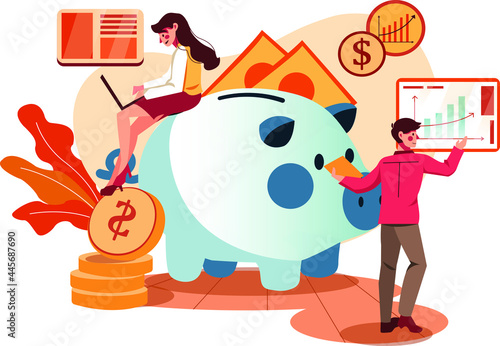 Workers analyzing financial income Illustration Concept. Flat illustration isolated on white background.