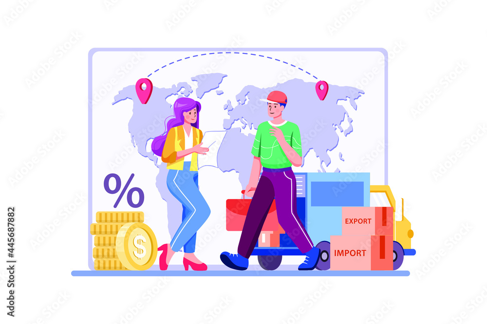 Import And Export Taxes Illustration Concept. Flat illustration isolated on white background.