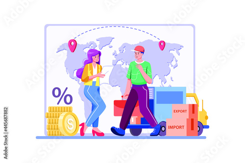 Import And Export Taxes Illustration Concept. Flat illustration isolated on white background.