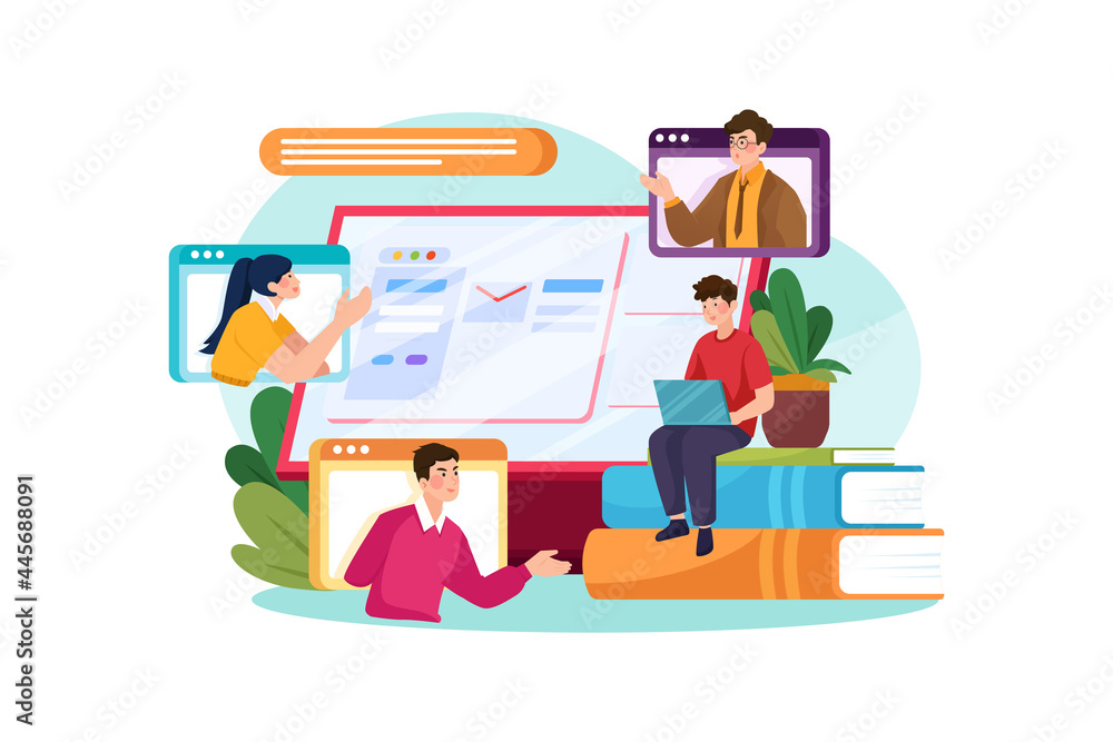Elearning Creative Images Digital E Learning Illustration Concept. Flat illustration isolated on ...