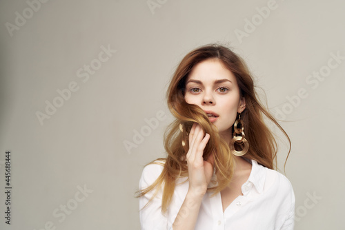 attractive woman luxury hair studio decoration posing