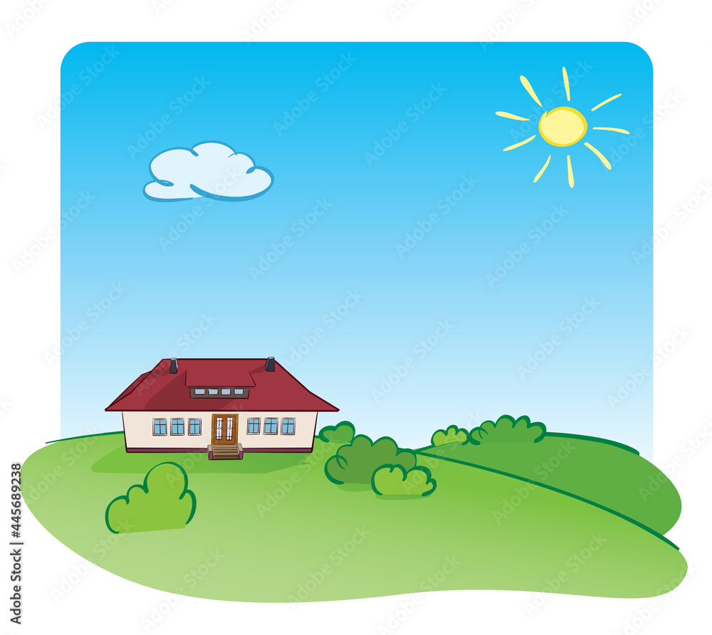Fototapeta premium beautiful house and green summer nature - vector illustration